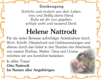 Traueranzeige von Helene Nattrodt von WVG - Wochenspiegel Merseburg