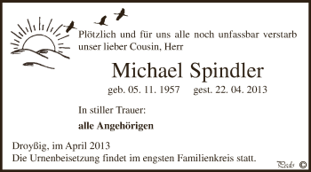 Traueranzeige von Michael Spindler von Super Sonntag Zeitz
