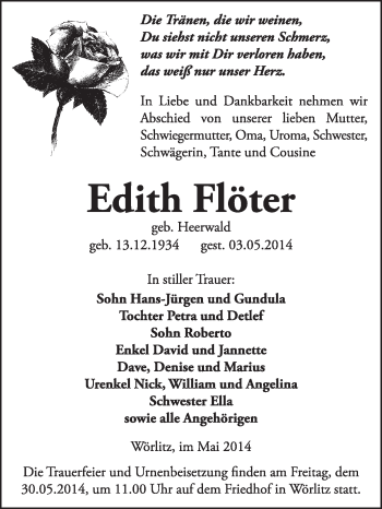 Traueranzeige von Johanna Heinrich von Mitteldeutsche Zeitung Merseburg/Querfurt