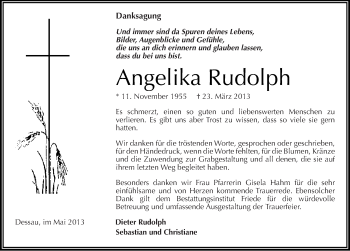 Traueranzeige von Angelika Rudolph von Mitteldeutsche Zeitung Dessau-Roßlau