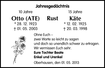Traueranzeige von Otto und Käte Rust von Mitteldeutsche Zeitung Aschersleben