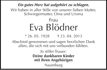 Traueranzeige von Eva Blödner von Mitteldeutsche Zeitung Naumburg/Nebra