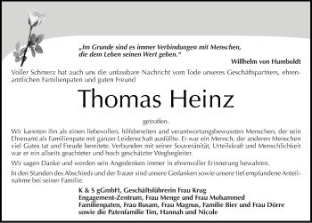 Traueranzeige von Thomas Heinz von Mitteldeutsche Zeitung Naumburg/Nebra