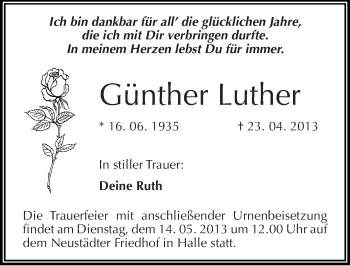 Traueranzeige von Günther Luther von Mitteldeutsche Zeitung Halle/Saalkreis