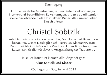 Traueranzeige von Christel Sobtzik von Mitteldeutsche Zeitung Aschersleben
