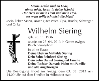 Traueranzeige von Wilhelm Siering von Mitteldeutsche Zeitung Halle/Saalkreis