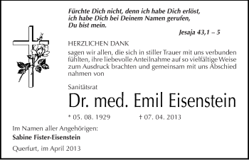 Traueranzeige von Emil Eisenstein von Mitteldeutsche Zeitung Merseburg/Querfurt