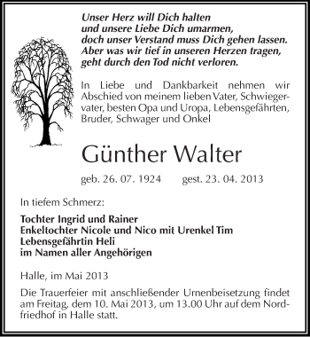 Traueranzeige von Günther Walter von Mitteldeutsche Zeitung Halle/Saalkreis