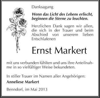 Traueranzeige von Ernst Markert von Mitteldeutsche Zeitung Aschersleben