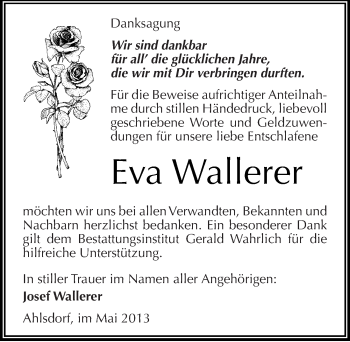 Traueranzeige von Eva Wallerer von Mitteldeutsche Zeitung Aschersleben