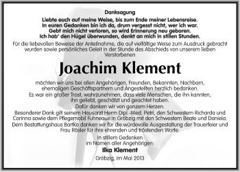 Traueranzeige von Joachim Klement von Mitteldeutsche Zeitung Köthen