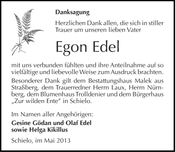 Traueranzeige von Egon Edel von Mitteldeutsche Zeitung Quedlinburg