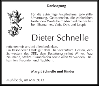 Traueranzeige von Dieter Schnelle von Mitteldeutsche Zeitung Bitterfeld