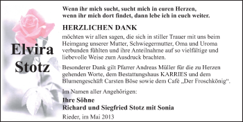 Traueranzeige von Elvira Stotz von Mitteldeutsche Zeitung Quedlinburg