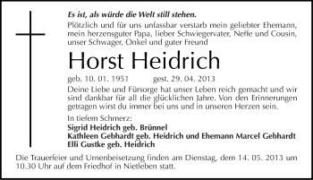 Traueranzeige von Horst Heidrich von Mitteldeutsche Zeitung Halle/Saalkreis