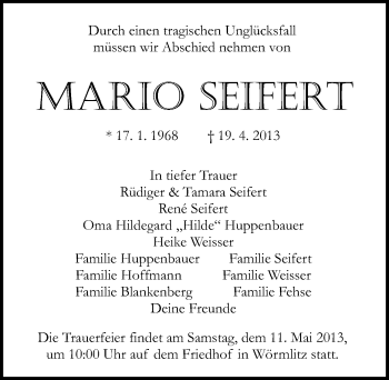 Traueranzeige von Mario Seifert von Mitteldeutsche Zeitung Halle/Saalkreis