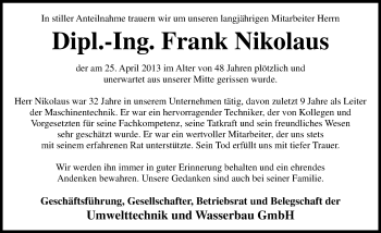 Traueranzeige von Frank Nikolaus von Mitteldeutsche Zeitung Aschersleben