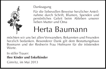 Traueranzeige von Herta Baumann von Mitteldeutsche Zeitung Halle/Saalkreis