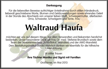 Traueranzeige von Waltraud Haufa von Mitteldeutsche Zeitung Aschersleben