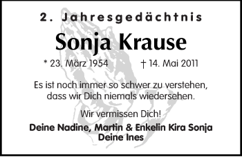 Traueranzeige von Sonja Krause von Mitteldeutsche Zeitung Köthen
