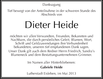 Traueranzeige von Dieter Heide von Mitteldeutsche Zeitung Aschersleben