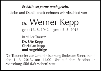 Traueranzeige von Werner Kepp von Mitteldeutsche Zeitung