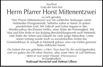 Traueranzeige von Horst Mittenentzwei von Mitteldeutsche Zeitung Aschersleben