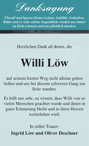 Traueranzeige von Willi Löw von Mitteldeutsche Zeitung Quedlinburg