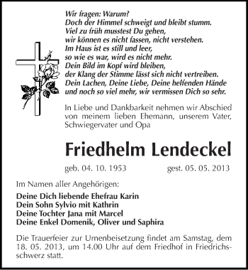 Traueranzeige von Friedhelm Lendeckel von Mitteldeutsche Zeitung Halle/Saalkreis