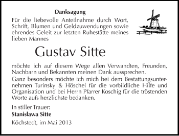 Traueranzeige von Gustav Sitte von Mitteldeutsche Zeitung Halle/Saalkreis
