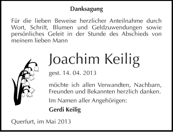 Traueranzeige von Joachim Keilig von Mitteldeutsche Zeitung Merseburg/Querfurt