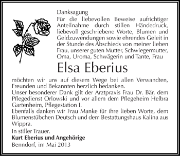 Traueranzeige von Elsa Eberius von Mitteldeutsche Zeitung Aschersleben