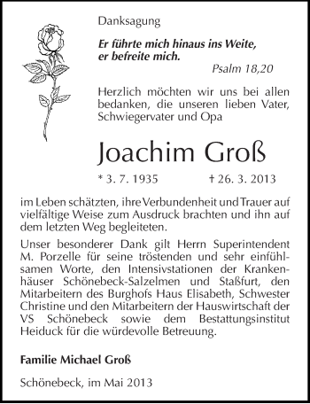 Traueranzeige von Joachim Groß von Mitteldeutsche Zeitung Aschersleben