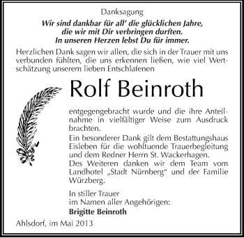 Traueranzeige von Rolf Beinroth von Mitteldeutsche Zeitung Aschersleben