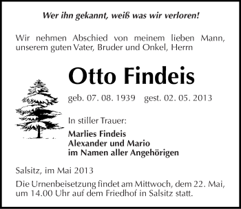 Traueranzeige von Otto Findeis von Mitteldeutsche Zeitung Zeitz