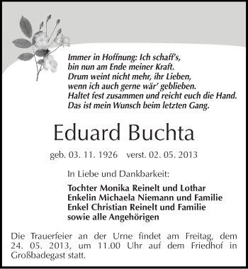 Traueranzeige von Eduard Buchta von Mitteldeutsche Zeitung Köthen