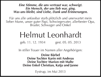 Traueranzeige von Helmut Leonhardt von Mitteldeutsche Zeitung Halle/Saalkreis