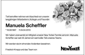Traueranzeige von Manuela Scheffler von Mitteldeutsche Zeitung