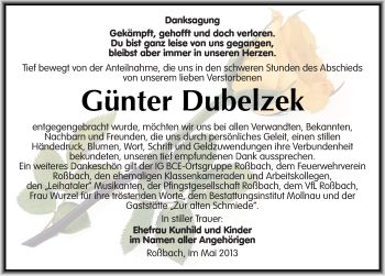 Traueranzeige von Günter Dubelzek von Mitteldeutsche Zeitung Merseburg/Querfurt