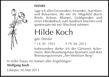 Traueranzeige von Hilde Koch von Mitteldeutsche Zeitung Halle/Saalkreis
