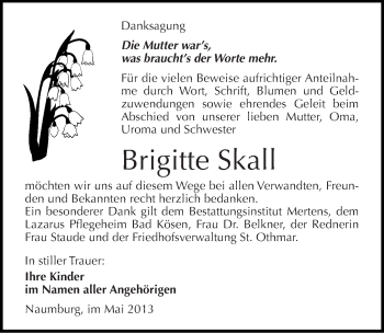 Traueranzeige von Brigitte Skall von Mitteldeutsche Zeitung Naumburg/Nebra