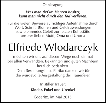 Traueranzeige von Elfriede Wlodarczyk von Mitteldeutsche Zeitung Köthen