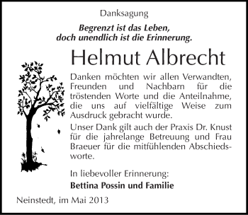 Traueranzeige von Helmut Albrecht von Mitteldeutsche Zeitung Quedlinburg