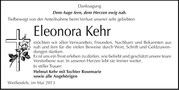 Traueranzeige von Eleonora Kehr von Mitteldeutsche Zeitung Weißenfels