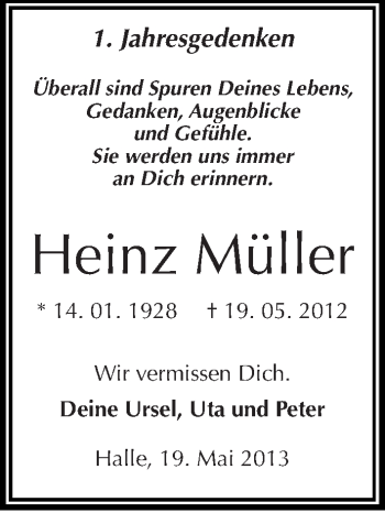 Traueranzeige von Heinz Müller von Mitteldeutsche Zeitung Halle/Saalkreis