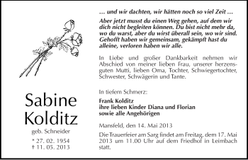 Traueranzeige von Sabine Kolditz von Mitteldeutsche Zeitung Aschersleben