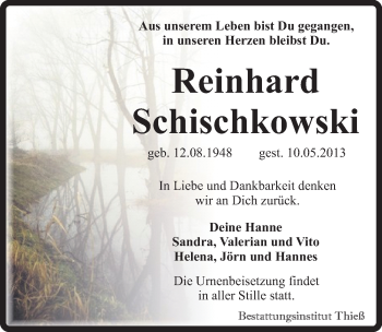 Traueranzeige von Reinhard Schischkowski von Mitteldeutsche Zeitung Quedlinburg