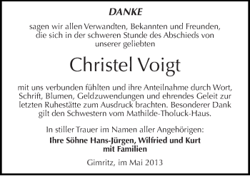 Traueranzeige von Christel Voigt von Mitteldeutsche Zeitung Halle/Saalkreis