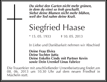 Traueranzeige von Siegfried Haase von Mitteldeutsche Zeitung Merseburg/Querfurt