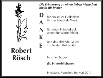 Traueranzeige von Robert Rösch von Mitteldeutsche Zeitung Aschersleben